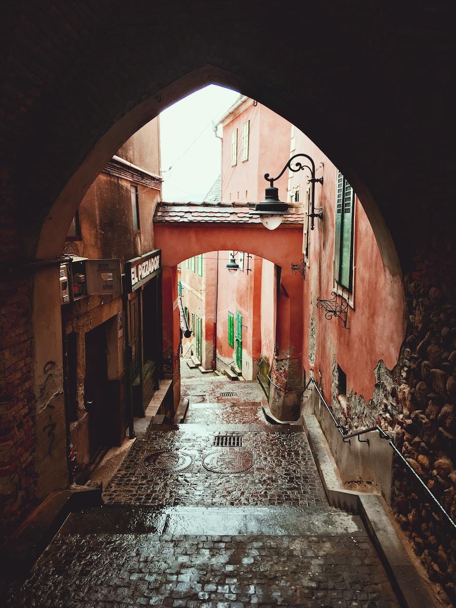 Photo by Stefan Galescu empty hallway with red brick walls